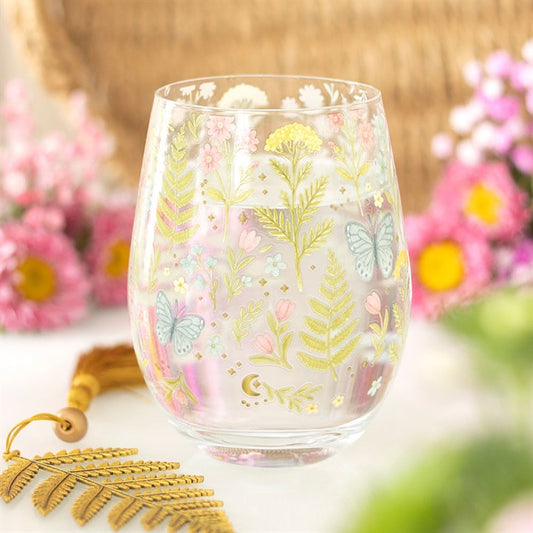 Luna Bloom Floral Print Stemless Glass Tumbler