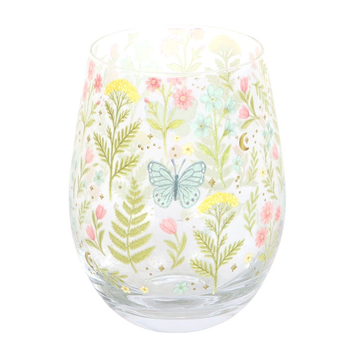 Luna Bloom Floral Print Stemless Glass Tumbler