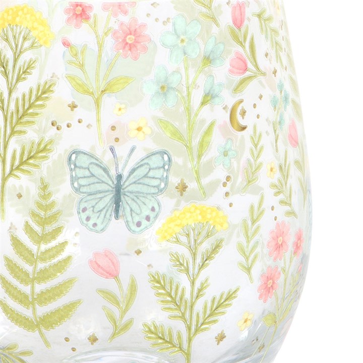Luna Bloom Floral Print Stemless Glass Tumbler