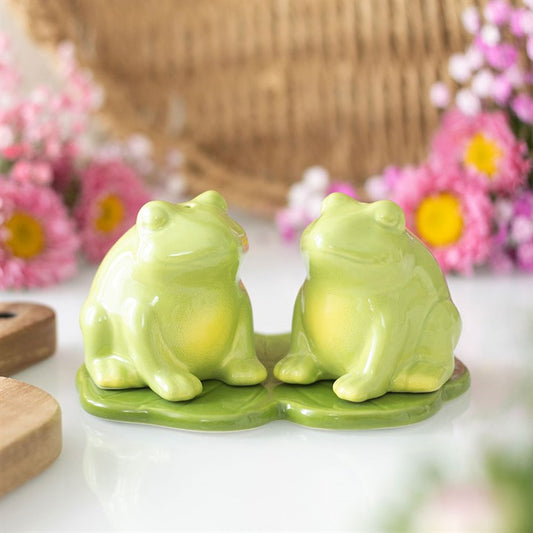 Green Luna Frog Ceramic Salt & Pepper Shakers