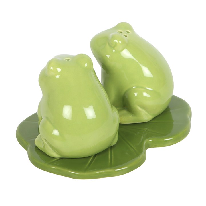 Green Luna Frog Ceramic Salt & Pepper Shakers