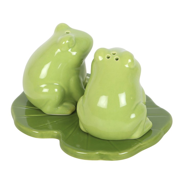 Green Luna Frog Ceramic Salt & Pepper Shakers