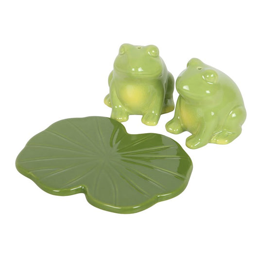 Green Luna Frog Ceramic Salt & Pepper Shakers