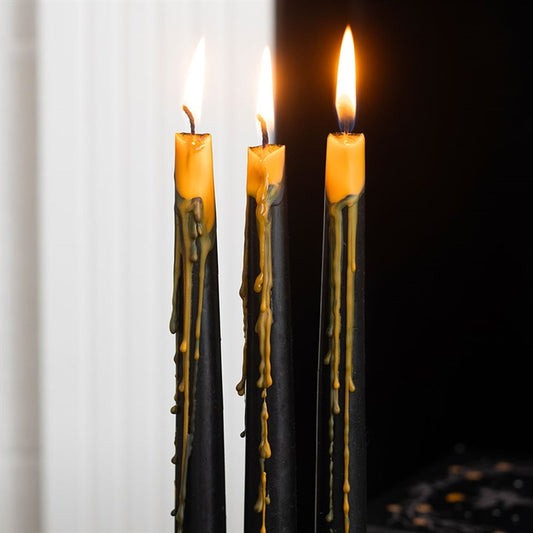 Set of 4 Pumpkin Guts Oozing (Black & Orange) Taper Candles