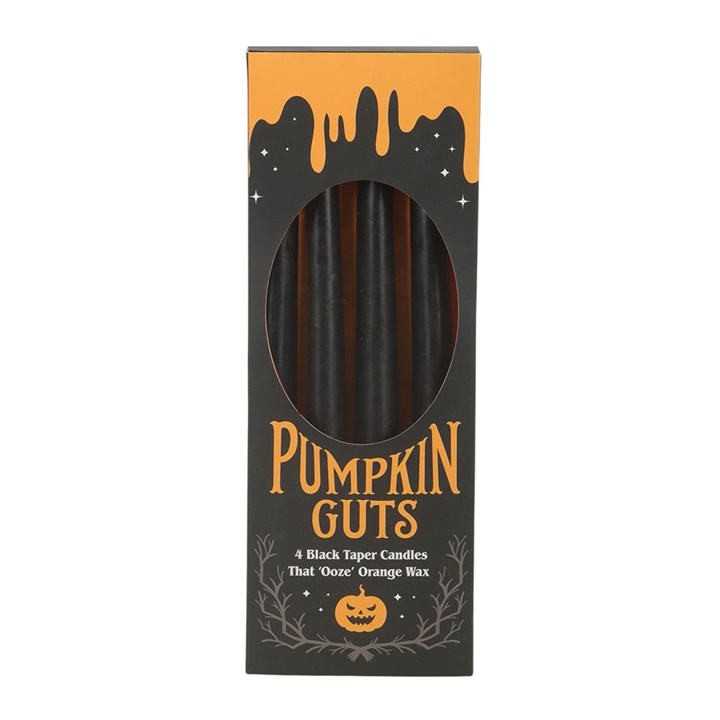 Set of 4 Pumpkin Guts Oozing (Black & Orange) Taper Candles