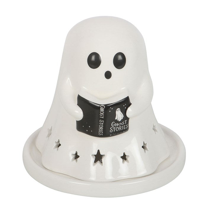 Ghost Stories, Ghost with Book Ceramic Tea Light & Incense Cone Holder