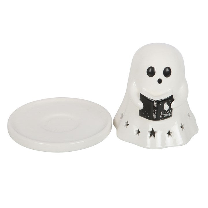 Ghost Stories, Ghost with Book Ceramic Tea Light & Incense Cone Holder