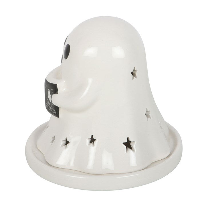 Ghost Stories, Ghost with Book Ceramic Tea Light & Incense Cone Holder