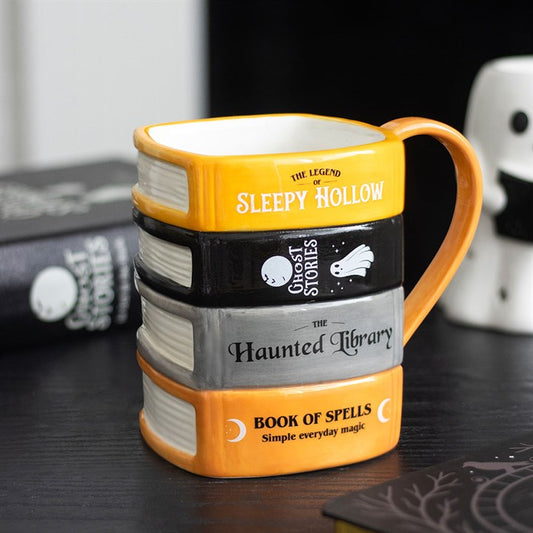 The Haunted Library Book Stack Ceramic Mug