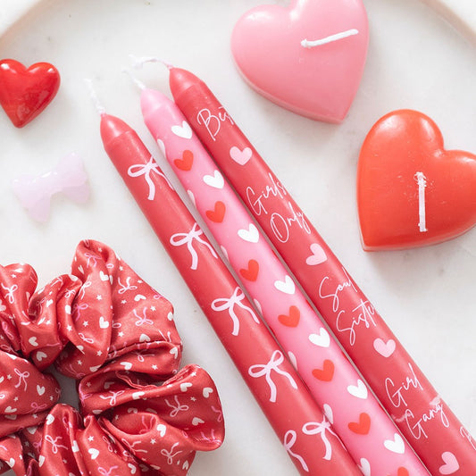 Set of 3 Girl Gang Bow & Heart Taper Candles