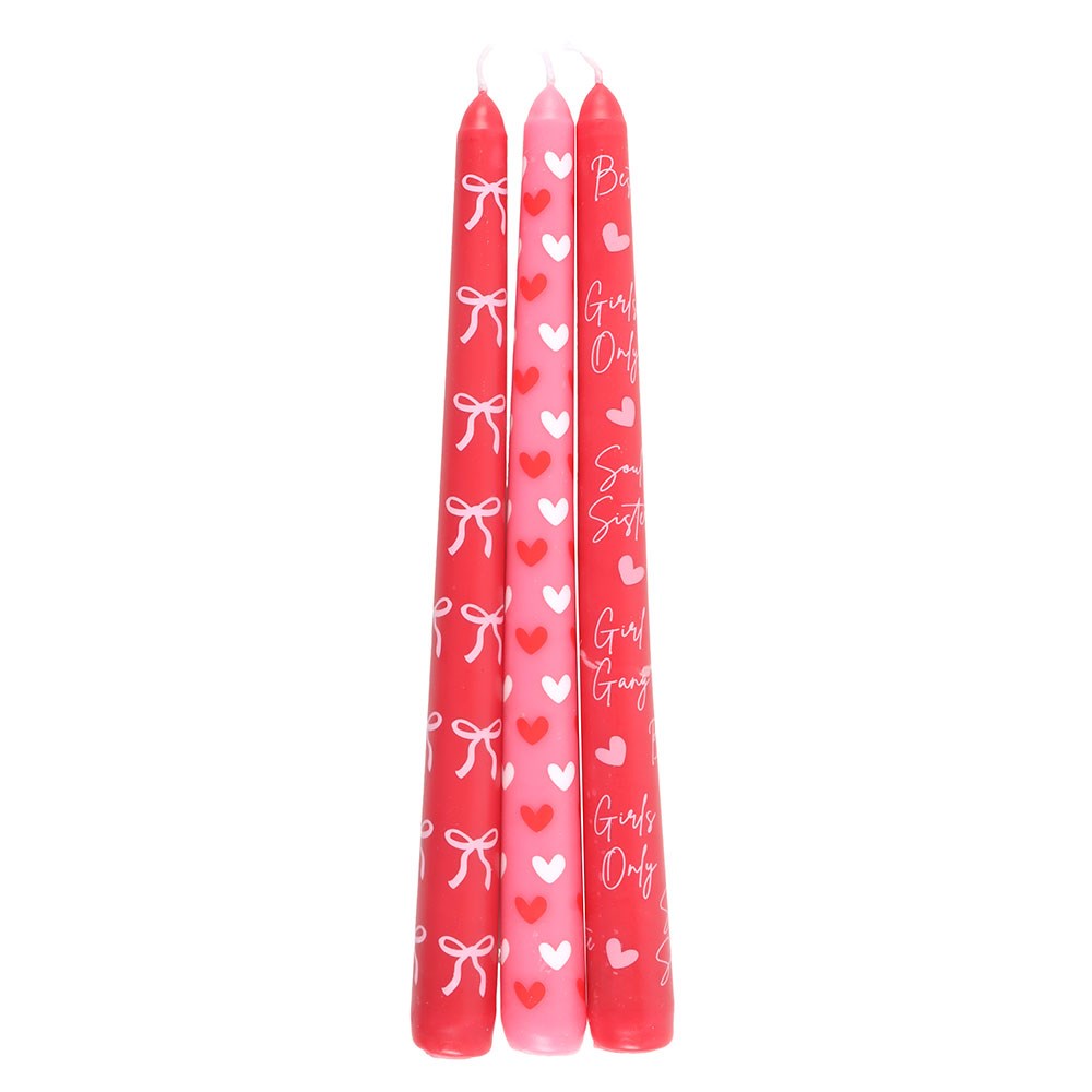 Set of 3 Girl Gang Bow & Heart Taper Candles