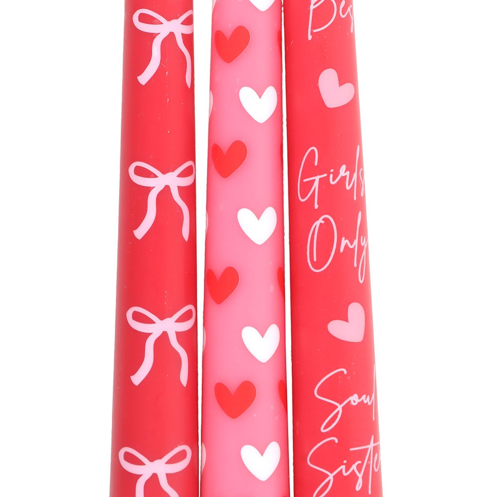 Set of 3 Girl Gang Bow & Heart Taper Candles