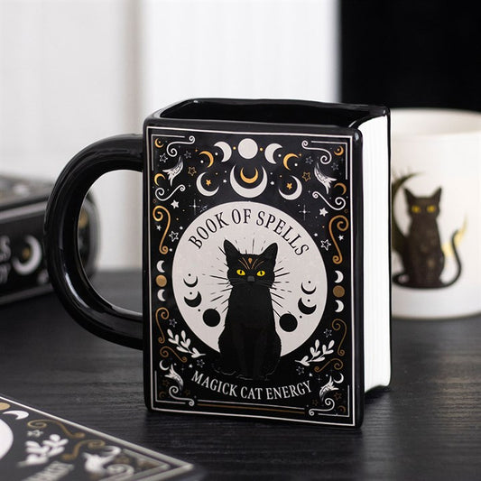Black Cat Magick Book Of Spells Ceramic Book Shaped Mug