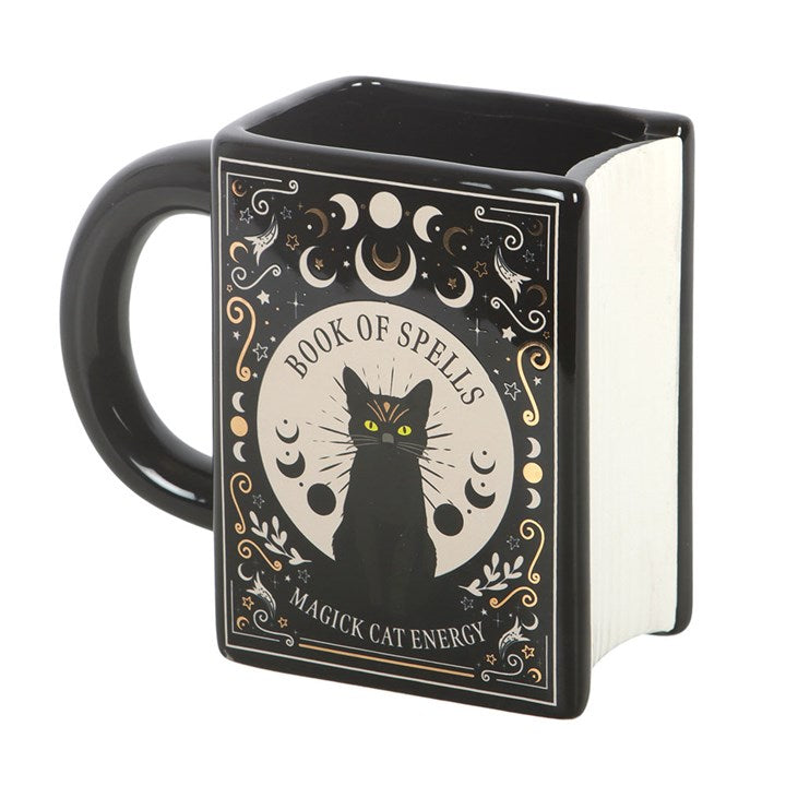 Black Cat Magick Book Of Spells Ceramic Book Shaped Mug