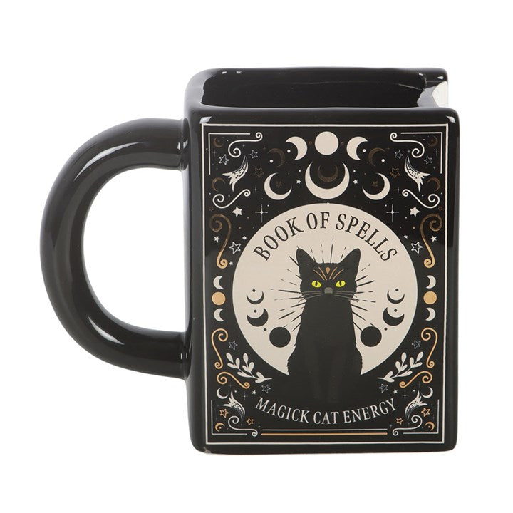 Black Cat Magick Book Of Spells Ceramic Book Shaped Mug