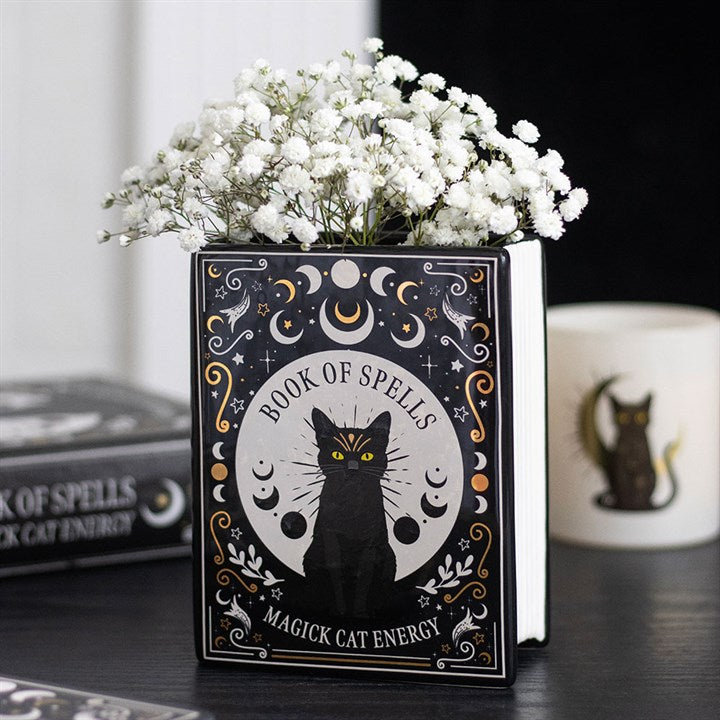 Black Cat Magick Book Of Spells Book Shaped Ceramic Vase