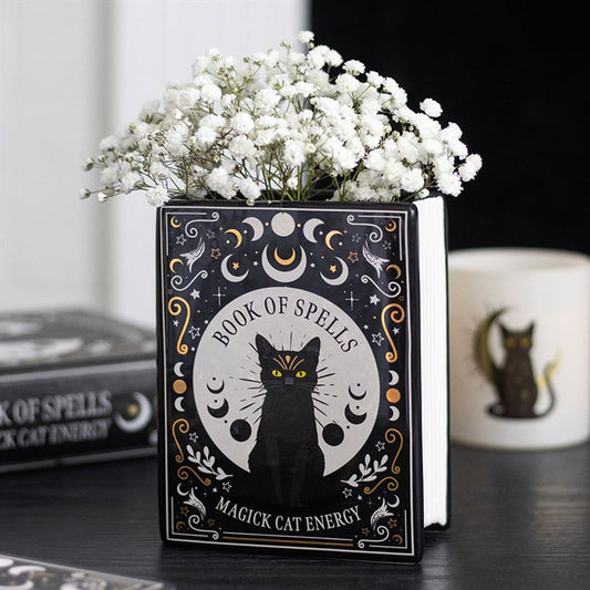 Black Cat Magick Book Of Spells Book Shaped Ceramic Vase