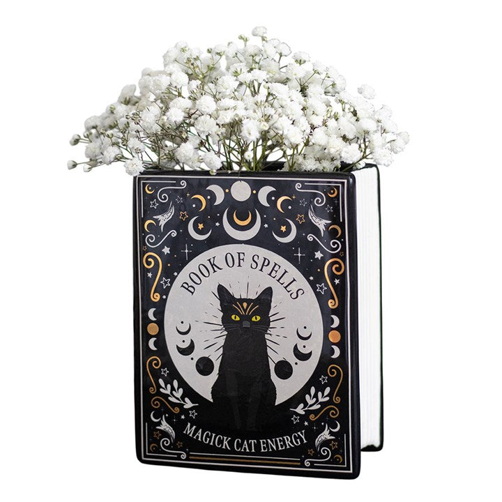 Black Cat Magick Book Of Spells Book Shaped Ceramic Vase