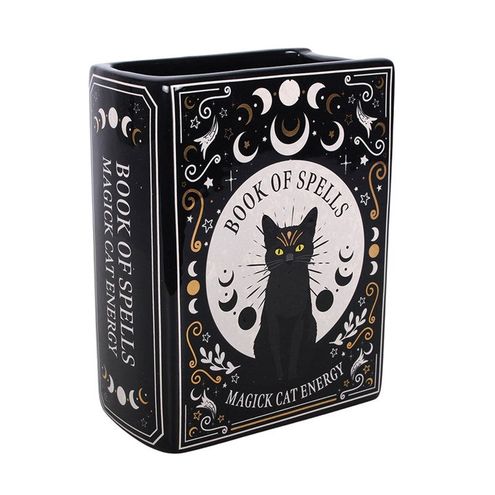 Black Cat Magick Book Of Spells Book Shaped Ceramic Vase