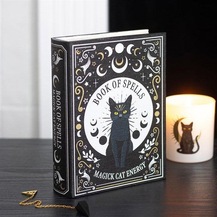 Black Cat Magick Book of Spells Book Shaped Wooden Storage Box