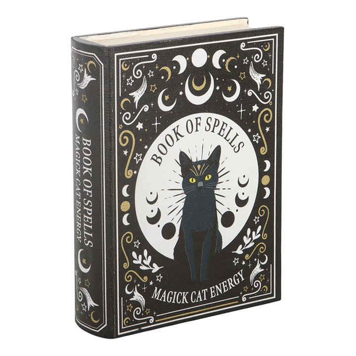 Black Cat Magick Book of Spells Book Shaped Wooden Storage Box