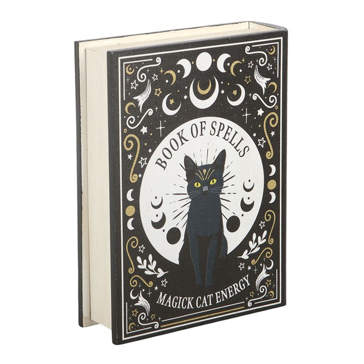 Black Cat Magick Book of Spells Book Shaped Wooden Storage Box