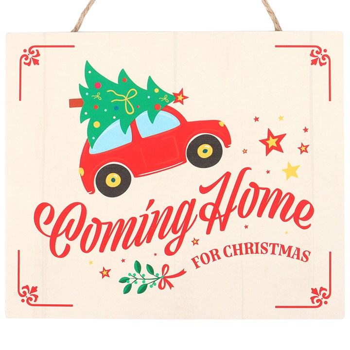 Wooden Coming Home For Christmas Hanging Sign