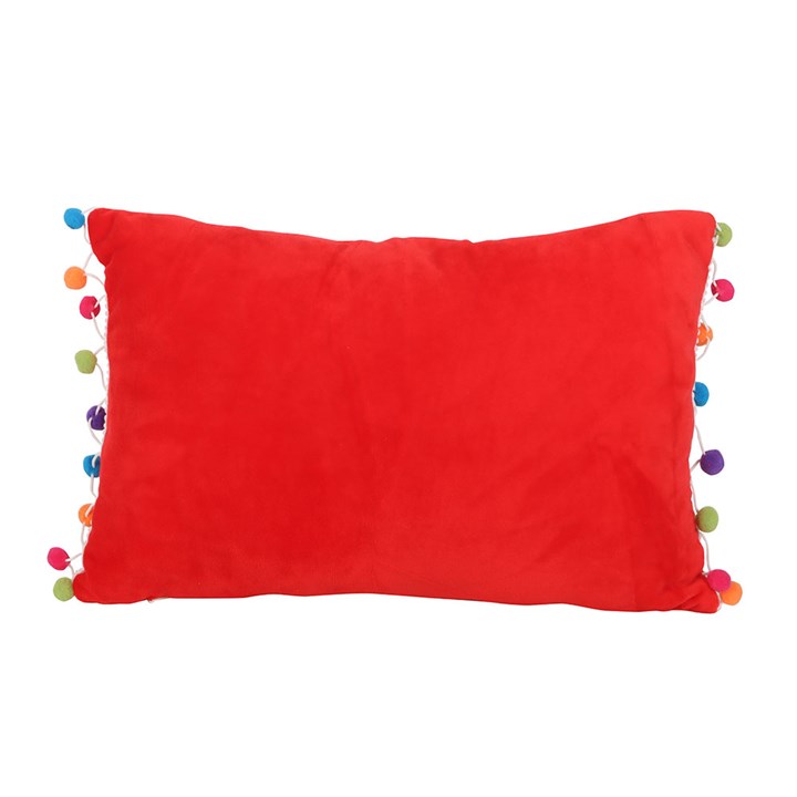 CLEARANCE Red Christmas Holly Jolly Cushion with Pom Poms