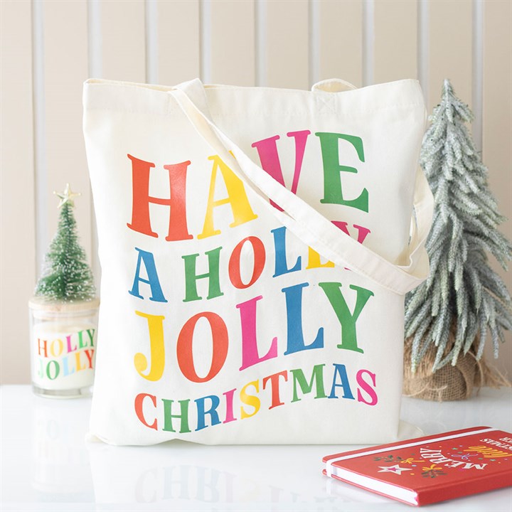 CLEARANCE Holly Jolly Christmas Print Tote Bag - Shopping Bag - Gift Bag