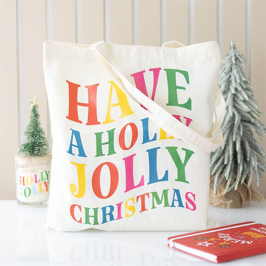 CLEARANCE Holly Jolly Christmas Print Tote Bag - Shopping Bag - Gift Bag