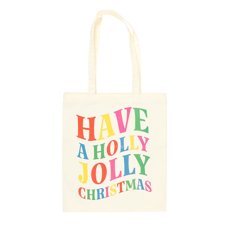 CLEARANCE Holly Jolly Christmas Print Tote Bag - Shopping Bag - Gift Bag