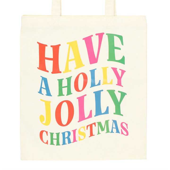 CLEARANCE Holly Jolly Christmas Print Tote Bag - Shopping Bag - Gift Bag