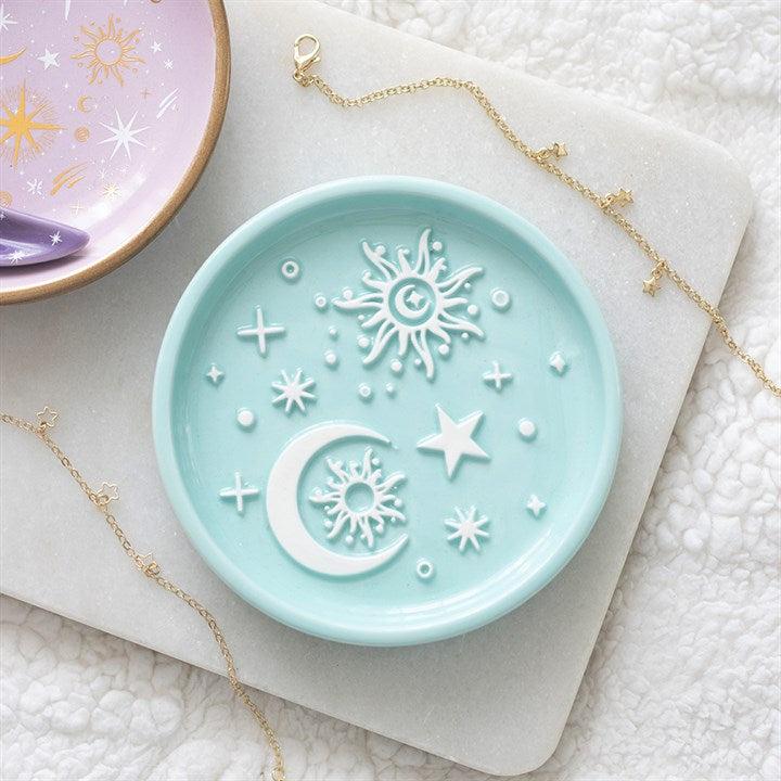 Blue Moon and Sun Ceramic Trinket Dish