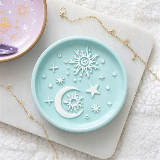 Blue Moon and Sun Ceramic Trinket Dish