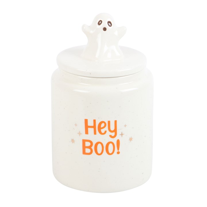 CLEARANCE White & Orange Hey Boo Ghost Ceramic Storage Jar