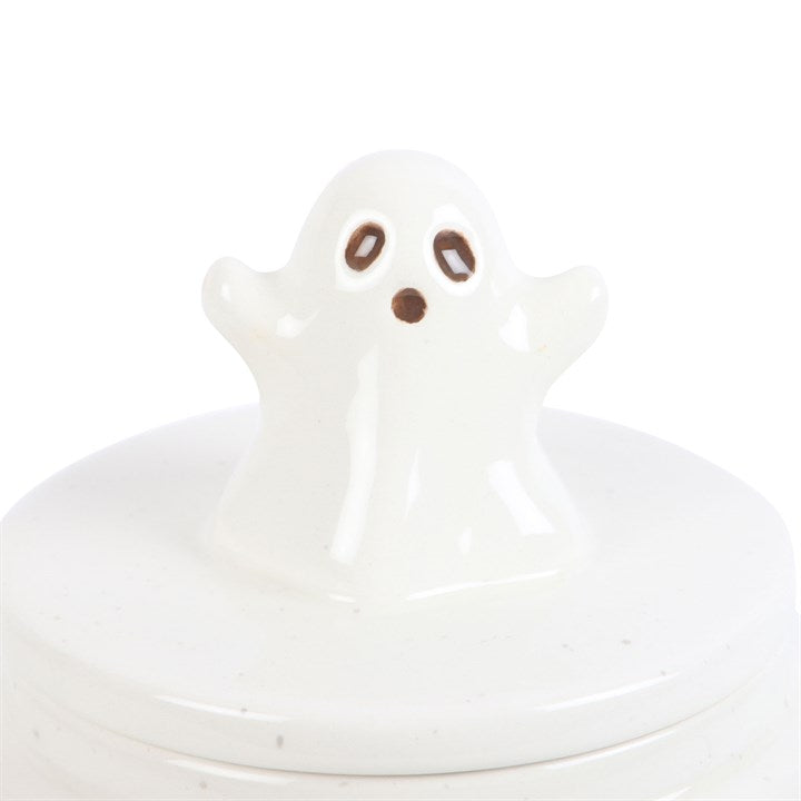 CLEARANCE White & Orange Hey Boo Ghost Ceramic Storage Jar