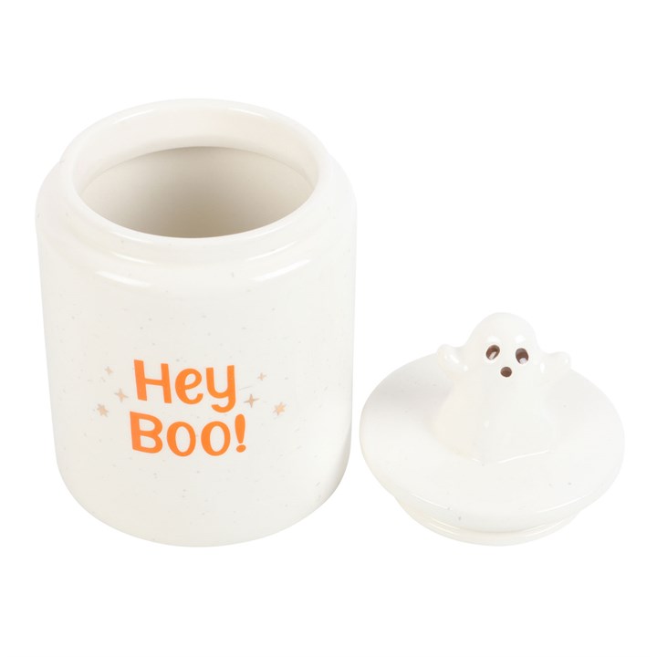 CLEARANCE White & Orange Hey Boo Ghost Ceramic Storage Jar