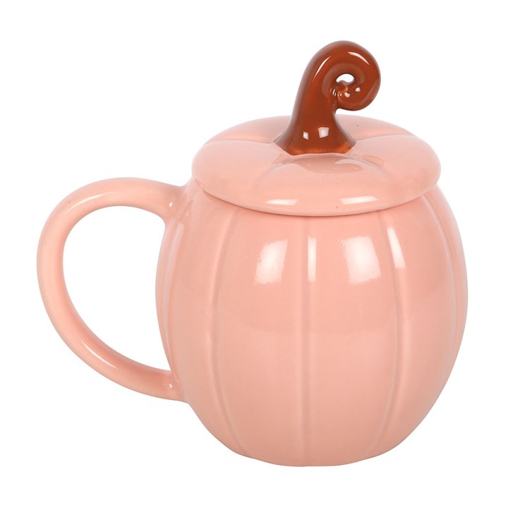 Pink Curly Pumpkin Lidded Ceramic Mug