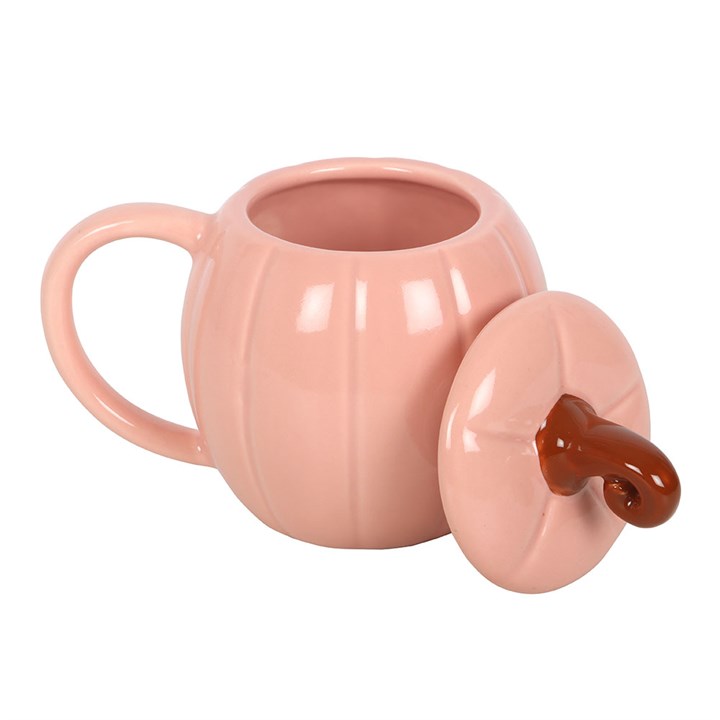 Pink Curly Pumpkin Lidded Ceramic Mug