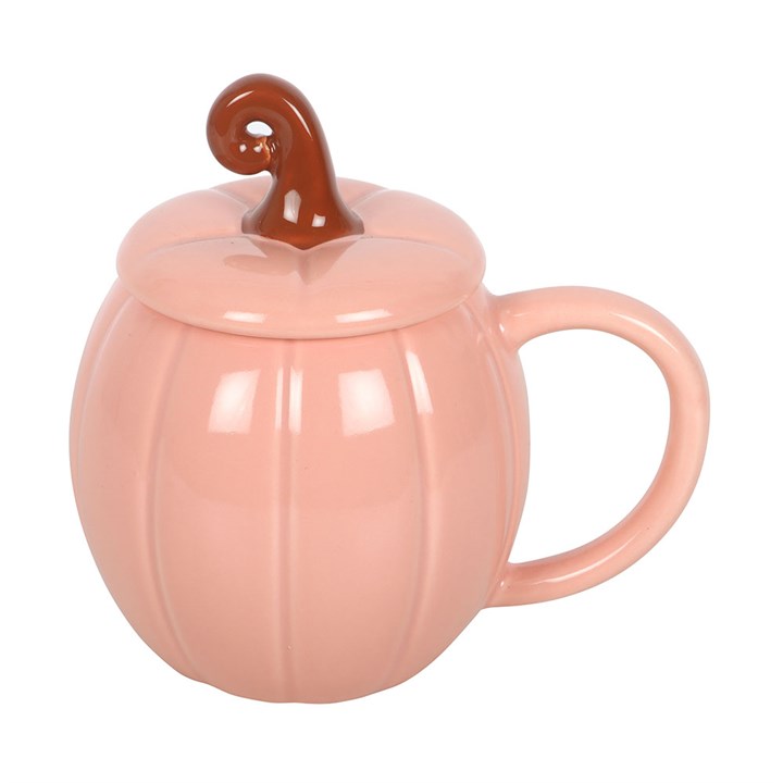 Pink Curly Pumpkin Lidded Ceramic Mug