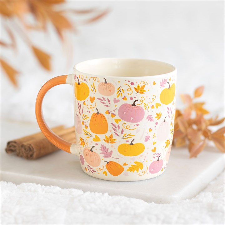 Pink & Orange Pumpkin Print Ceramic Mug