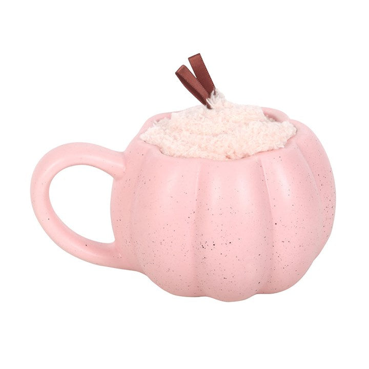 Pink Pumpkin Ceramic Mug & Socks Set