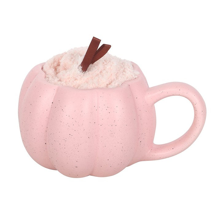 Pink Pumpkin Ceramic Mug & Socks Set