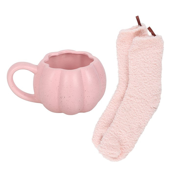 Pink Pumpkin Ceramic Mug & Socks Set