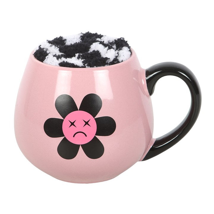 Black & Pink Sad Flower Mug and Socks Set