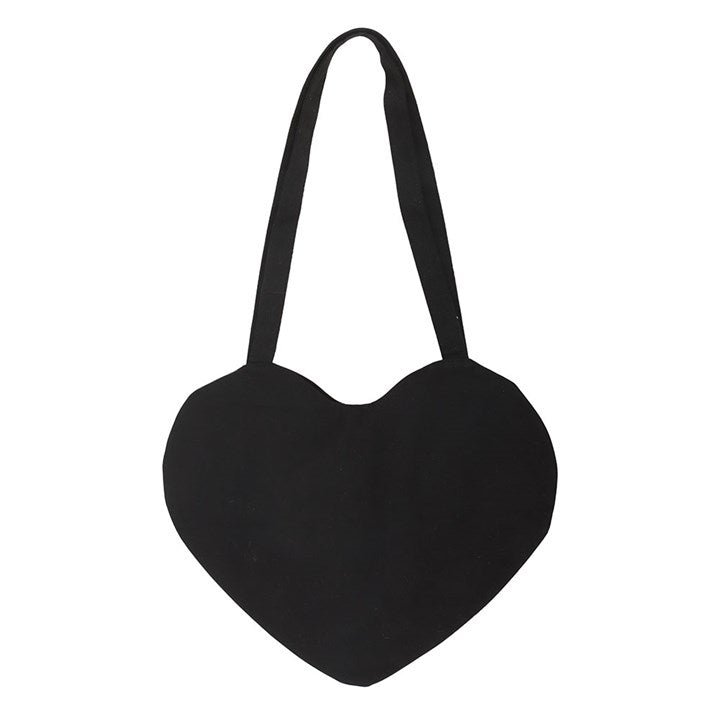 Black with Pink Flame Heart Shaped Tote Bag