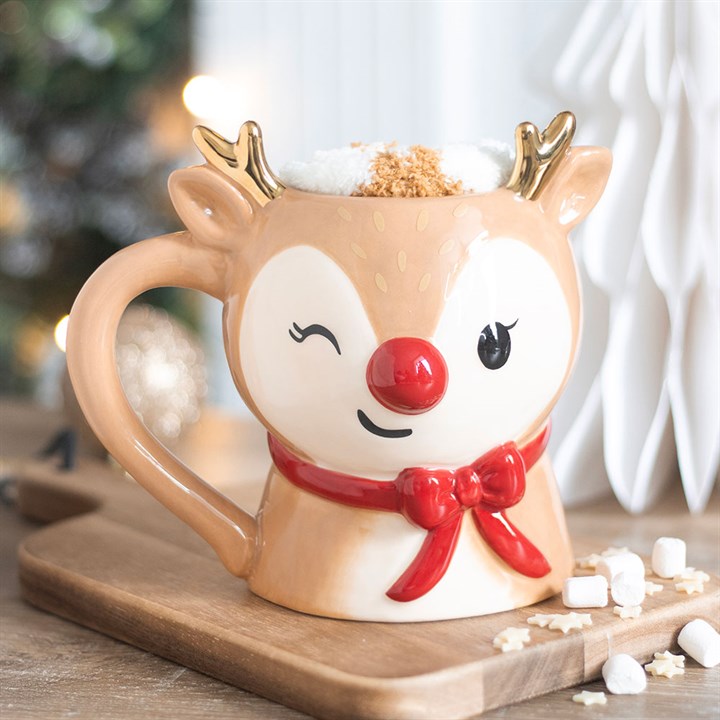Ruby the Reindeer Christmas Ceramic Mug and Socks Set