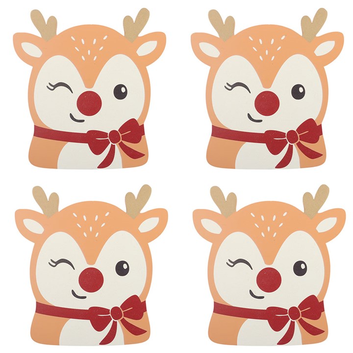 Ruby the Reindeer Christmas Wooden Coaster Set of 4