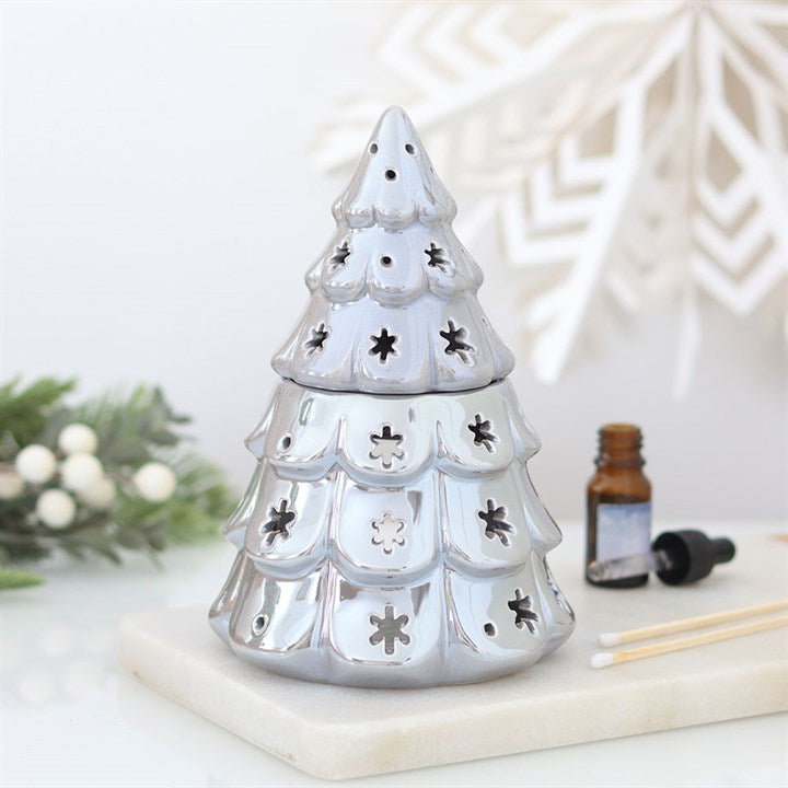 Silver Christmas Fir Tree Ceramic Wax Warmer and Oil Burner