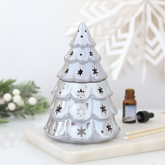Silver Christmas Fir Tree Ceramic Wax Warmer and Oil Burner